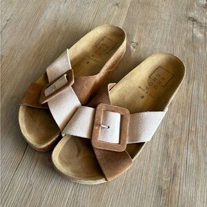 Shu Shop Tan and Cream Slide Sandals